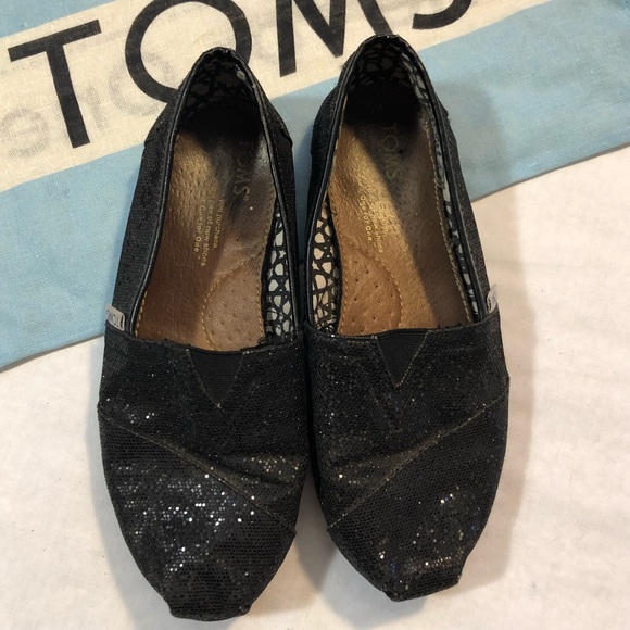 Toms Shoes Toms Glitter Shoes Loafers Black Sparkles Poshmark